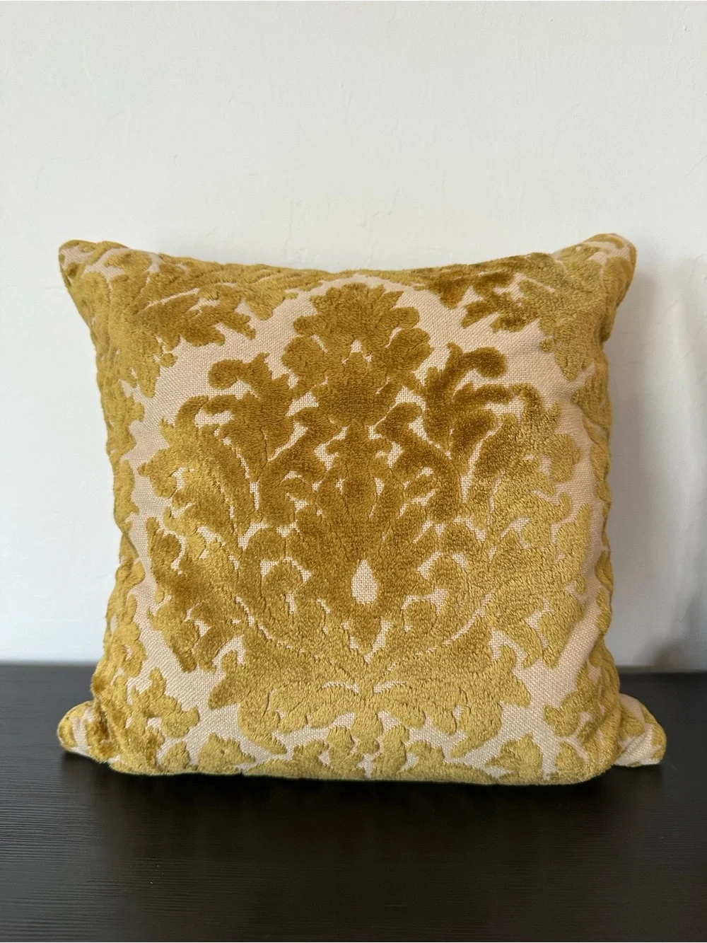 Pair of Vintage Gold Damask Chenille Velvet Decorative Pillows